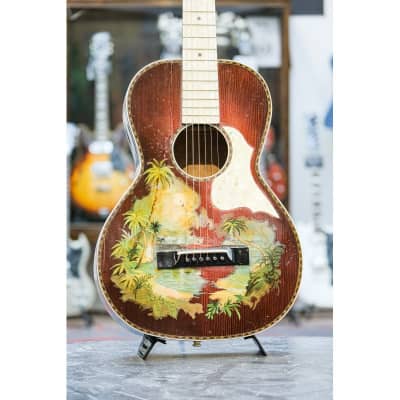 1920s Stromberg-Voisinet  Hawaiian Theme Parlor Guitar Hawaiian scene motif for sale