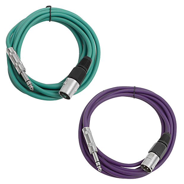 Seismic Audio SATRXL-M10-GREENPURPLE 1/4" TRS Male to XLR Male Patch Cables - 10' (2-Pack) image 1