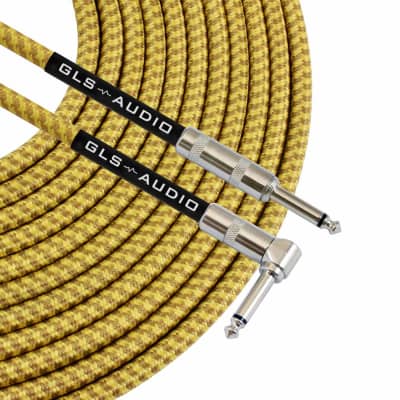 Instrument Guitar Cable 1/4" Right Angled to Straight - 10ft Gold/Brown Tweed image 2