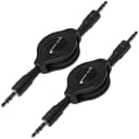 2 Pack of Retractable 1/8" (3.55mm) Stereo Male to Male Patch Cables - 3 Feet ea