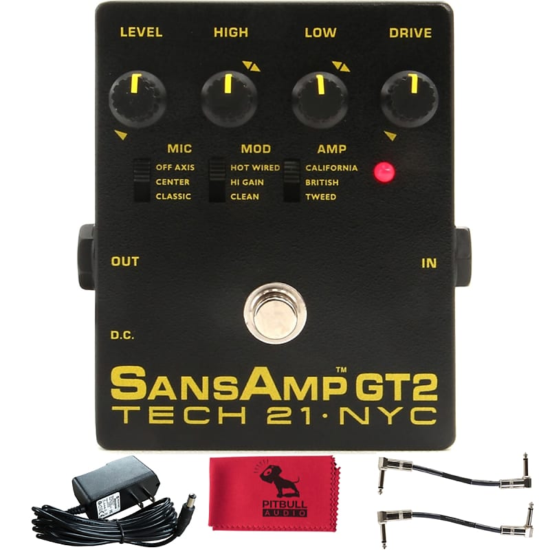 Tech 21 SansAmp GT2 Tube Amp Emulator Pedal w Power Supply, Reverb