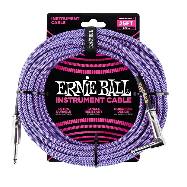 Ernie Ball P06069 1/4" TS Straight to Right-Angle Braided Instrument Cable - 25' image 1