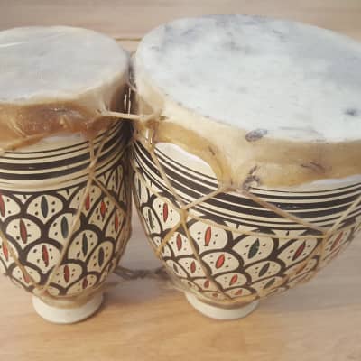 Traditional Moroccan Clay Double Tam Tam / Tbilat Drums