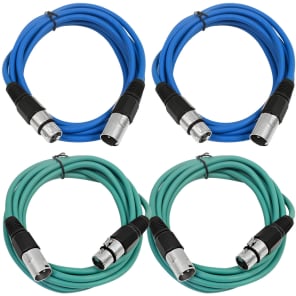 Seismic Audio SAXLX-10-2BLUE2GREEN XLR Male to XLR Female Patch Cables - 10' (4-Pack)