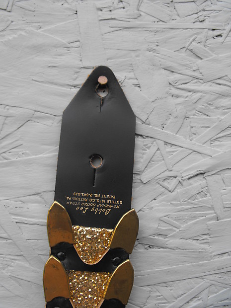 Bobby Lee Bizarre Godzilla brass horns leather gold sparkle guitar strap 60 s 70 s