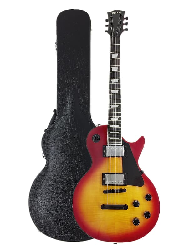 Haze HSG9TCS Solid Body Flame Maple Cherry Top Electric Guitar, Sunburst w/Accessories - With black case image 1