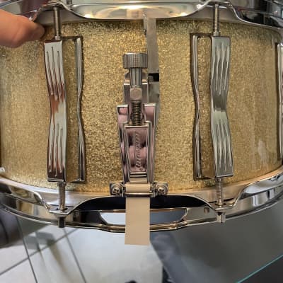 90s Ludwig 6.5 Classic maple snare drum Gold sparkle image 5