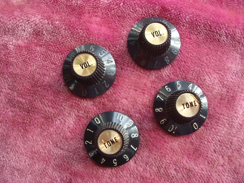 Vintage 1968 Gibson Witchhat Knobs Witch Hat Black Gold | Reverb