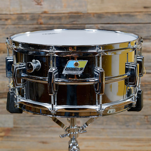 Ludwig No. 402 Supraphonic 6.5x14" Aluminum Snare Drum with Pointed Blue/Olive Badge 1969 - 1979 image 1
