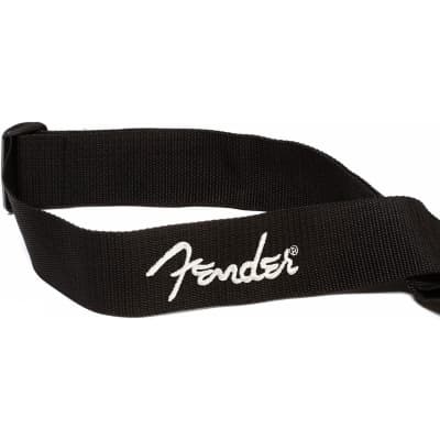 Fender Poly Guitar Strap with Leather Ends, Black w/ Grey Logo image 5