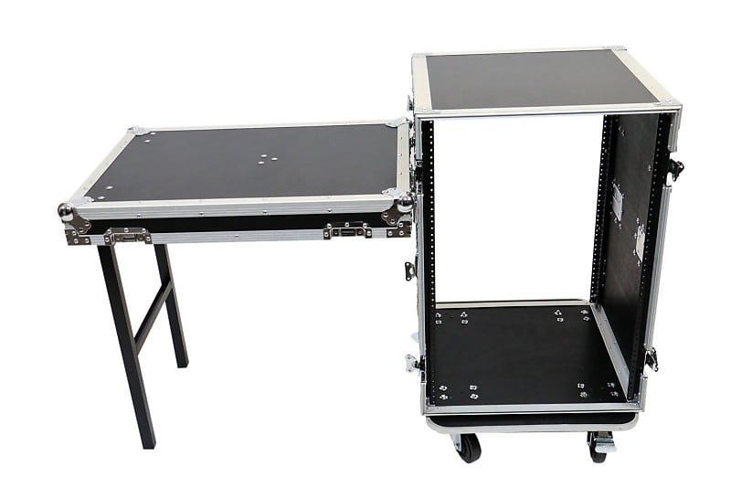 OSP RC16U-20SL 16 Space ATA Amp Rack w/Casters and Attached Utility Table image 1