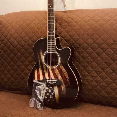 Oscar Schmidt OG10CEFLAG Concert Cutaway 6-String Acoustic-Electric Guitar - American Flag Graphic image 1