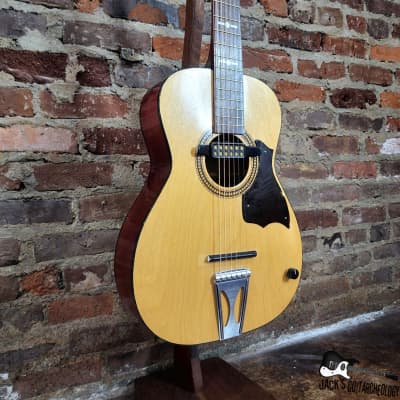 Silvertone "Atomic" Parlor Acoustic Guitar w/ Goldfoil Pickup & Rubber Bridge (1960s, Natural) image 4