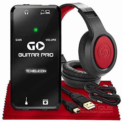 TC-Helicon GO GUITAR PRO Portable Guitar Interface for Mobile Devices + SR360 Over-Ear Dynamic Stereo Headphones, Xpix 1/4" TRS Cables (x2) & Fibertique Microfiber Cleaning Cloth image 1