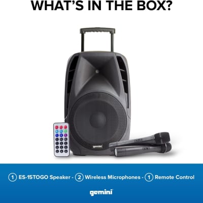 Gemini ES-15TOGO 15" Battery-Powered PA Speaker - Black image 2