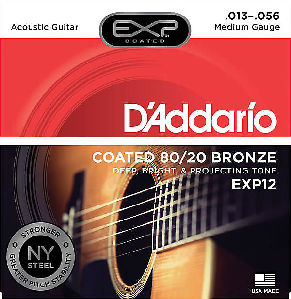 D'Addario EXP12 Coated 80/20 Bronze Medium Acoustic Guitar Strings image 1