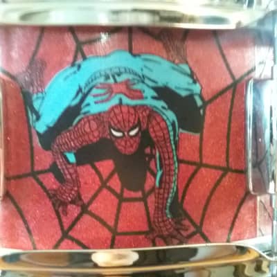 Mapex Assaulted Battery custom Spider-man themed graphics over a red sparkle finish.  custom Spider-man multi layer image 7