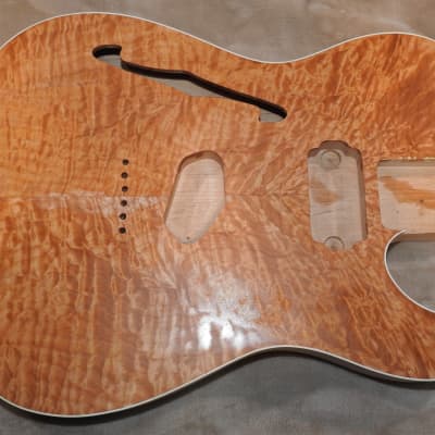 Unfinished Telecaster Body Semi-Hollow W/F-Hole Book Matched Figured Quilt Maple Top 2 Piece Premium Alder Back White Binding Chambered Very Light 2lbs 12.5oz! image 1