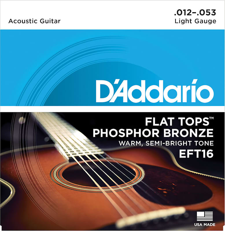 D'Addario EFT16 Flat Top Phosphor Bronze Acoustic Guitar Light Gauge 12-53 Strings image 1