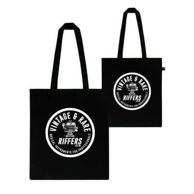Riffers | Vintage & Rare Musical Instruments for Professionals | Organic Cotton Tote Shopping Bag, Black | Limited Run, 2024 feat. Vintage Roland CR-5000 8000 CompuRhythm Drum Machine