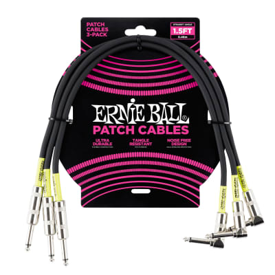 Ernie Ball 1.5' Straight / Angle Patch Cable 3-Pack - Black image 1