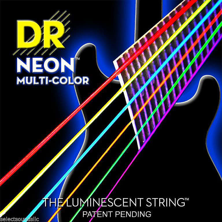 2-Pack DR Strings NMCE-10 Multi-Color Neon Rocksmith Electric Strings, Medium Gauge image 1