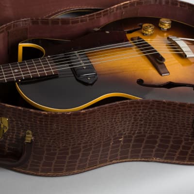 Gibson  ES-140 Arch Top Hollow Body Electric Guitar (1953), ser. #Y3501-81, brown alligator chipboard case. image 12