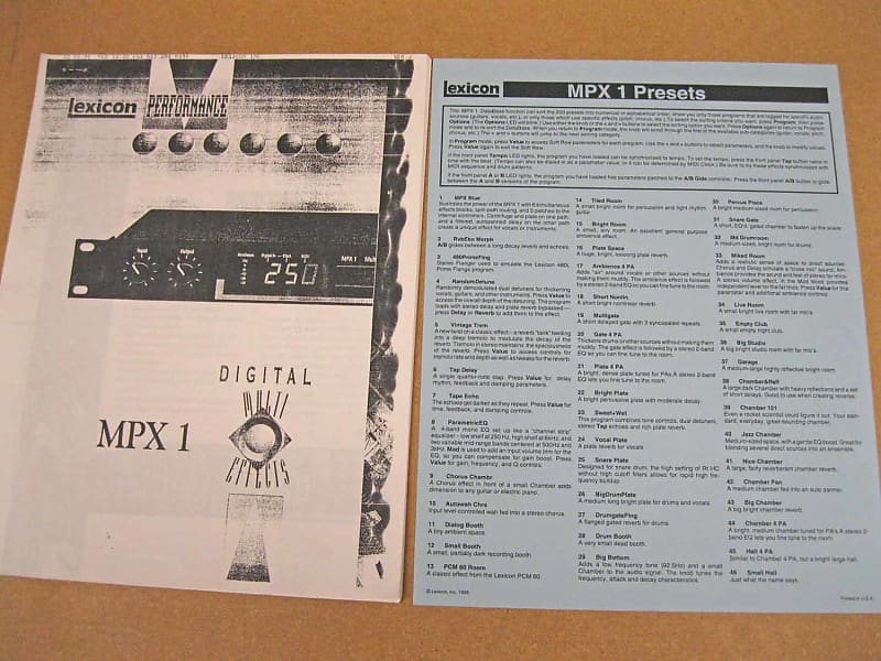 Lexicon MPX1 Multi Effects User Manual Reverb