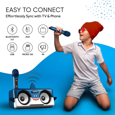 MASINGO 2023 New Portable Shark Karaoke Machine for Boys & Girls, w/Bluetooth Speakers, 2 Wireless Microphones, PA System & Karaoke Song Mode! Best Birthday Gift for Kids & Baby Toddlers - Spinto G3 image 6