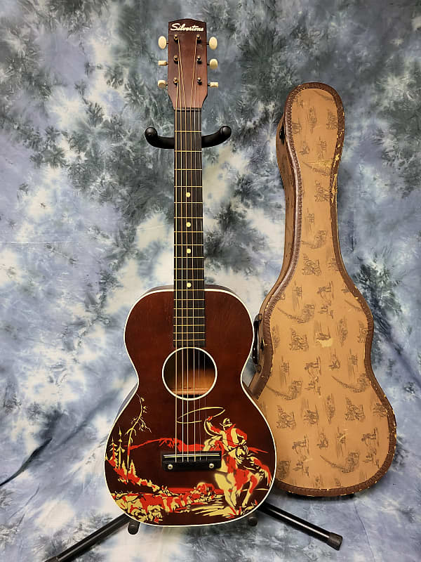 Vintage 1958 Silvertone by Harmony 1/2 Size Cowboy Guitar Pro Setup Original Cowboy Soft Shell Case image 1