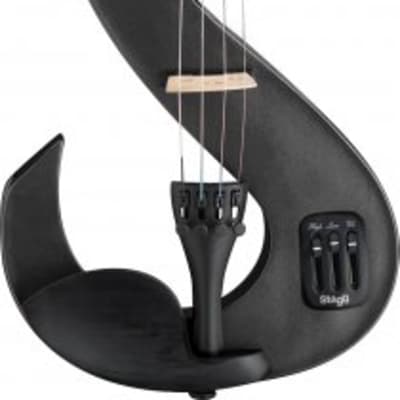 Stagg EVN 4/4 MBK S Shaped Electric Violin Set w/Soft Case, Bow,Strap,Rosin, Headphones & 9V Battery image 3