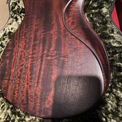 Scott Walker Katana Guitar!  As~New Elegant and simple solid body one piece old growth Curly Mahogany~Oiled, Damascus Steel Tailpiece and Pickguard, Johnny Smith pickup, Calton HSC, COA and more! image 17