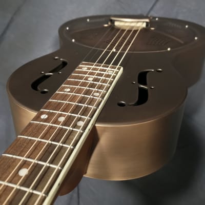 Minolian Parlour Resonator Guitar - Brass Body - 'Antique' Copper Finish image 4