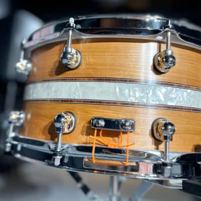 Pearl Music City Custom Solid Cherry 14x6.5 Snare Drum - Natural With Kingwood Royal Inlay image 5