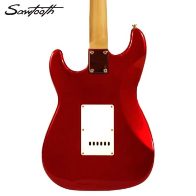 Sawtooth Candy Apple Red ES Series Electric Guitar w/ Pearl White Pickguard - Includes: Strap, Picks & Online Lesson image 10