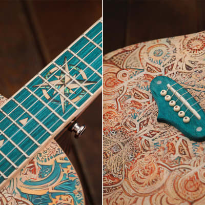 Lindo Sahara Nylon Strings Electro Acoustic Travel Guitar | BS3M Mic Piezo Blend Preamp / LCD / EQ / Tuner | Nautical Star 12th Fret Inlay | Graphic Art Finish | 20th Anniversary Special Edition image 9