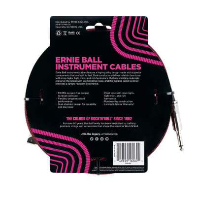 Ernie Ball Braided Instrument Cable, Straight/Angle, 25ft, Red/Black (P06062) image 2