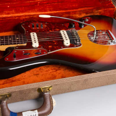 Fender  Jaguar Solid Body Electric Guitar (1962), ser. #91240, original brown tolex hard shell case. image 15