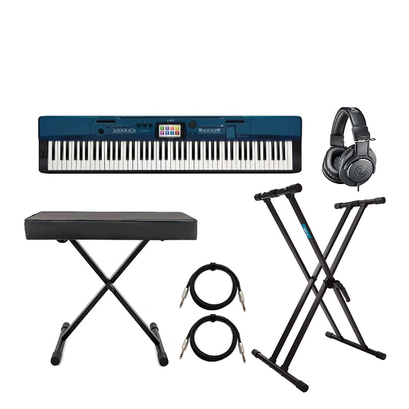 Casio PX560BE 88-Key Digital Stage Piano (Blue) Bundle with Professional Monitor Headphones (Black), and Adjustable Double X Keyboard Stand, X-Style Keyboard Bench, and TRS Cables (6 Items) image 1
