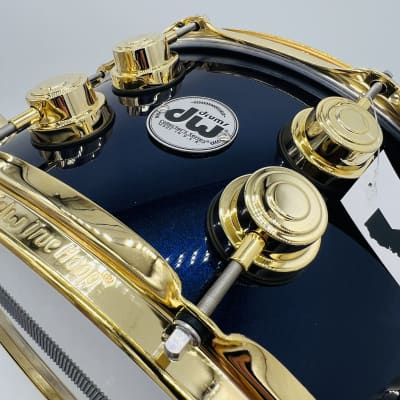 DW Collector's Series 7x14" Maple-Mahogany Snare Drum (Solid Black with Purple Pearl Sparkle Lacquer) with Gold Hardware image 2