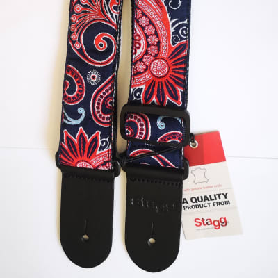 Woven nylon guitar strap with red/blue paisley pattern 2 Stagg for sale