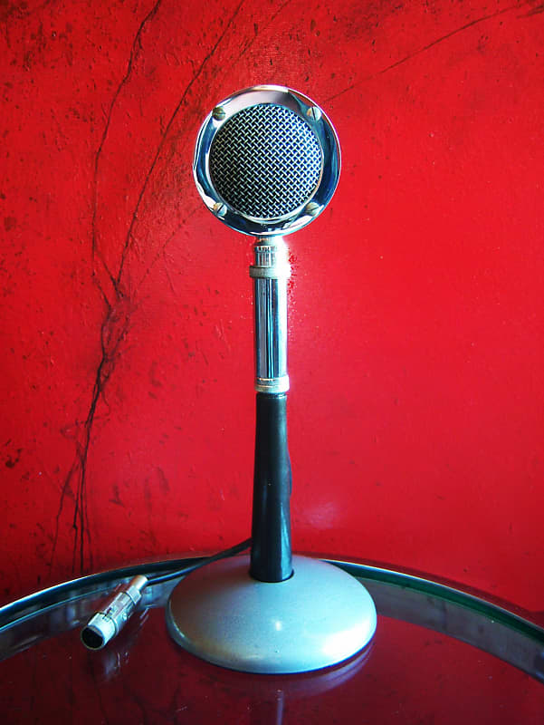 Vintage RARE 1950's Astatic D-104 crystal "Lollipop" microphone Chrome w period Astatic E6G desk stand image 1