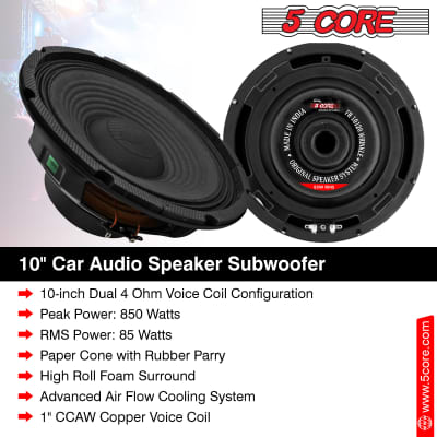 5 Core 10 Inch Car Audio Subwoofer Raw Replacement PA DJ Speaker Sub Woofer 85W RMS 850W PMPO Subwoofers 4 Ohm 1" Copper Voice Coil  FR 10 120 WP image 3