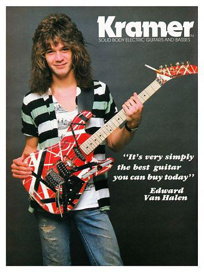 Kramer Ad Guitar Project Frankenstein eVh Striping Birds Eye Maple Neck Skunk Stripe Maple Relic Reverb