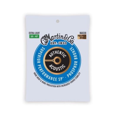 Martin Authentic Phosphor Bronze Acoustic Guitar Strings, Extra Light (10-47) image 1
