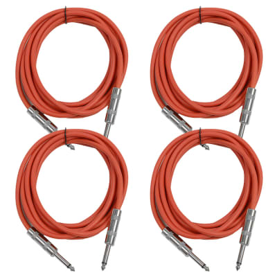 4 Pack of 10 Foot 1/4" TS Patch Cables 10' Extension Cords Jumper - Red & Red image 1