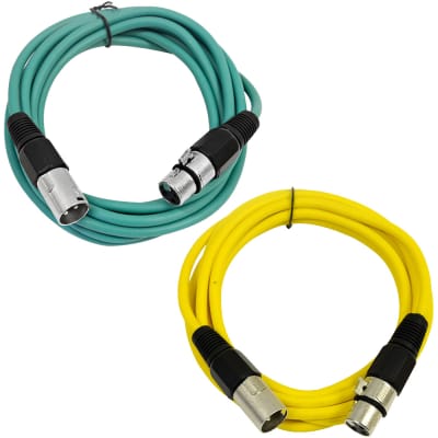 2 Pack of XLR Patch Cables 6 Foot Extension Cords Jumper - Green and Yellow image 1