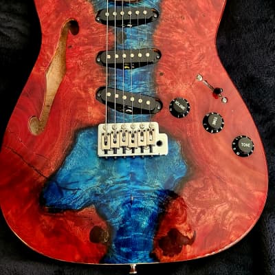 SJ Custom Guitars  Stratocaster ,Amboyna Burl Top, mahogany back, koa neck, Wilkinson, Grover image 1
