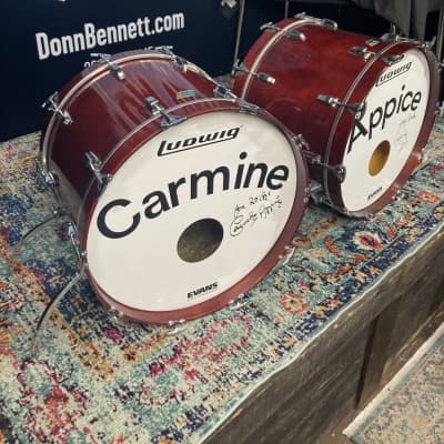 Ludwig Carmine Appice's Rod Stewart Era 22" Bass Drums. Signed Logo Heads! Authenticated! mid 1970s - Mahogany Thermogloss image 5