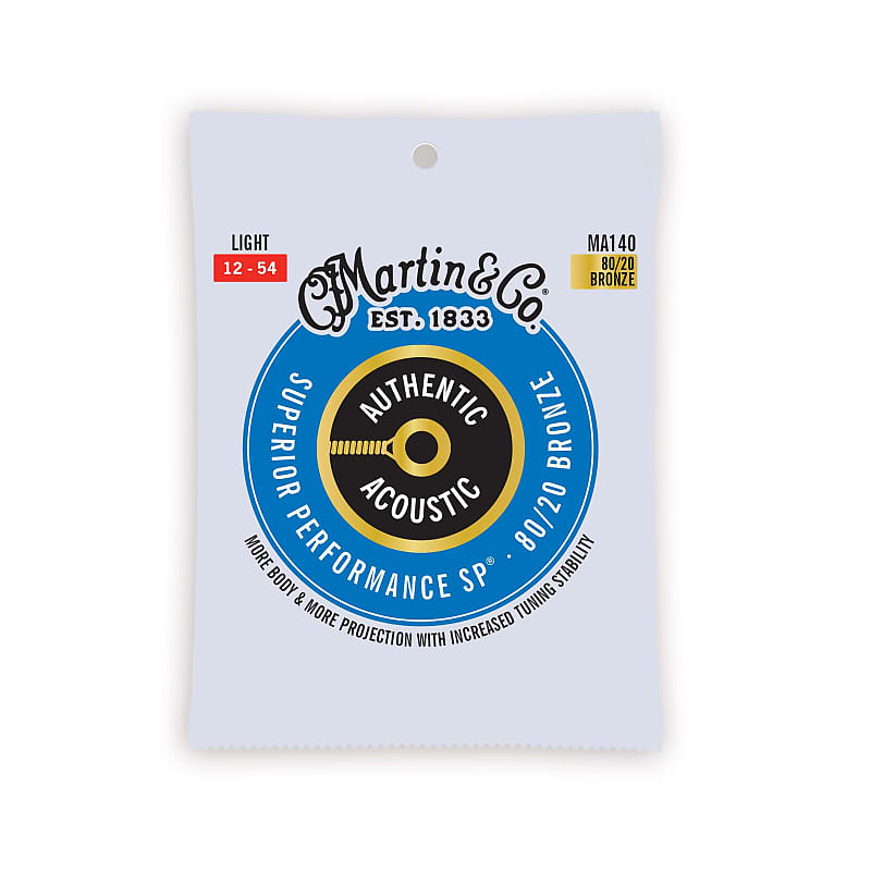 Martin MA140 Authentic Acoustic Superior Performance 80/20 Bronze Guitar Strings - .012-.054 Light